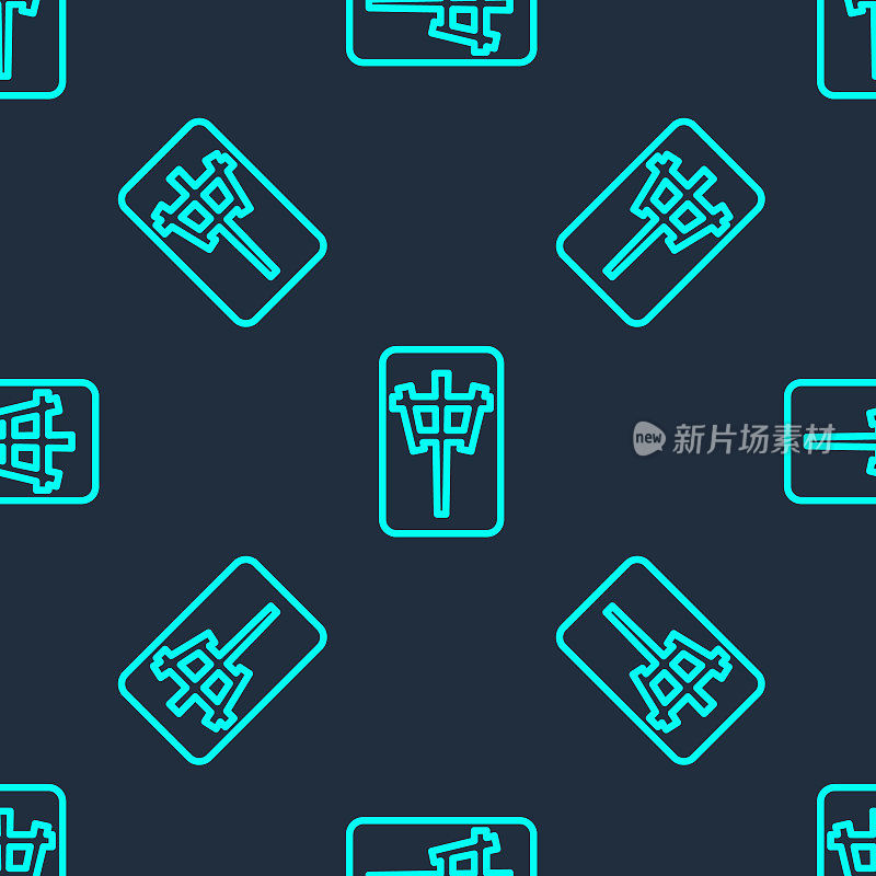 Green line Mahjong pieces icon isolated seamless pattern on blue background. Chinese mahjong red dragon game emoji. Vector
